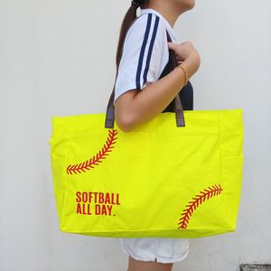 Sac de sport brodé Softballball GA Warehouse Softball-toute la journée fourre-tout en toile jaune grande capacité sacs de voyage en plein air sac à main de transport décontracté occidental DOMIL1477