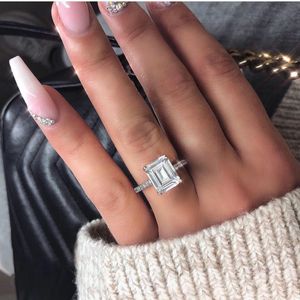 Taille émeraude 3ct Lab Diamond cz Ring 925 sterling silver Bague de fiançailles de mariage bagues pour femmes hommes Fine Party Jewelry