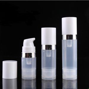 Vide 10ml Airless Pump Bottles Lotion Clear Plastic Vacuum Bottle for Cosmetics avec Silver Gold Ring Cosmetic Packaging Hjusw