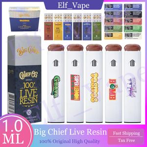 Vide Big Chief Live Resin 1.0 ml hybride Sativa Disposable Vape Pen Disposables E Cigarettes POD 280mAh Batterie rechargeable Vapes vides 1 ml avec emballage