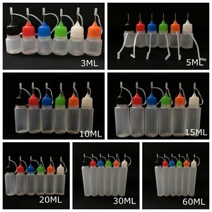 Bouteille d'aiguille en plastique PE souple à pointe longue et fine pour liquide E 3ml 5ml 10ml 15ml 20ml 30ml 60ml bouteille de jus de liquide E vide