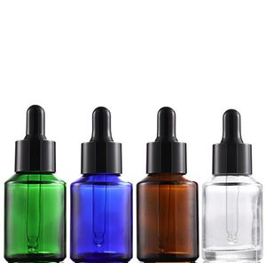 Flacon compte-gouttes en verre bleu ambre transparent vide 30 ml compte-gouttes d'huile essentielle-flacon E liquide cosmétiques bouteilles rechargeables avec couvercle noir SN5608