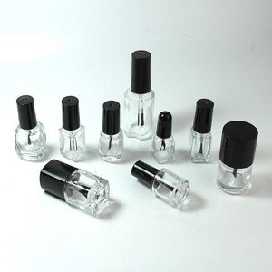 Bouteille de vernis à ongles Gelish en verre transparent vide Bouteilles d'huile pour ongles 5-8-10-12-15 ml Forme carrée ronde avec bouchon à vis en plastique noir Wgurf