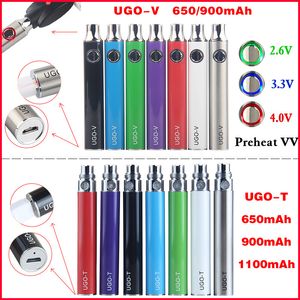 Authentique Logo Personnalisé UGO V T Vape Pen Batterie En Vrac Ego VV Préchauffer Micro USB Passthrough eVod 510 Fil Batterie Tension Variable