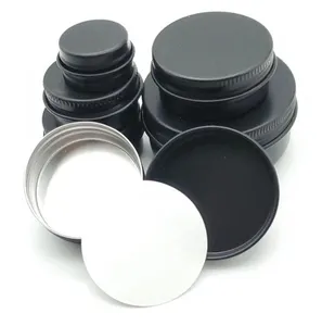 Frascos vacíos Botellas Latas de aluminio redondas negras Tapas de rosca Caja de bálsamo labial de metal Envases de cosméticos Organización de almacenamiento al por mayor