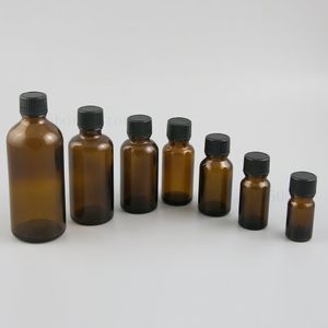 Botella de aceite esencial de vidrio transparente ámbar recargable vacía con tapa de cono fenólico negro 5 ml 10 ml 15 ml 30 ml 50 ml 100 ml 20 piezas