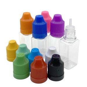 Botella de plástico cuadrada vacía de 10 ml con tapa a prueba de niños para gotas para los ojos E Liquid Clear PET Dropper Vial 200pcs VWCA