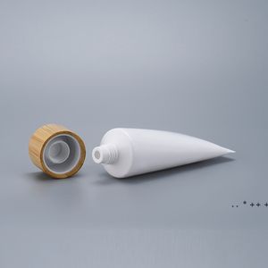 Botella de tubos de plástico blanco vacío Frascos de crema cosmética Recipiente de bálsamo labial de viaje recargable con tapa de bambú LLD12851