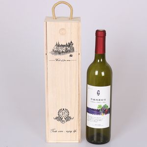 Caja de regalo de vino de madera vacía 500ml 750ml paquete de botella de vino tinto individual cajas de madera regalos para fiesta de Navidad 10x10x30cm