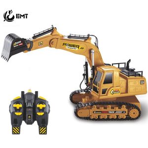 E3 Excavatrice télécommandée Digger, Boy RC Car Kid Electric Toys, 2.4G 10 Channels, 1:18 Scale, 680ﾰ Rotation, Simulation Sound Lights, for Birthday Christmas Gifts, USEU