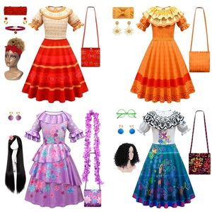 Encanto Girls Mirabel Costume Année Fête Halloween Toddler Purple Flower Isabela Dress Up Fancy Cosplay Black Wig Lunes 220817