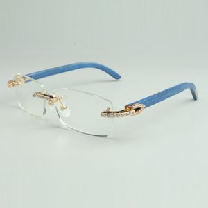 Montura de gafas de diamantes sin fin 3524012 con patas de madera azul natural y lentes transparentes de 56 mm.