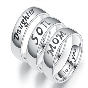 Grabado texto amor mamá papá hijo hija anillo de acero inoxidable anillos de pareja para mujeres y hombres joyería para parejas familiares 206P