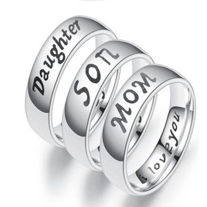 Texto grabado amor mamá papá hijo hija anillo de acero inoxidable anillos de pareja para mujeres y hombres joyería para parejas familiares 332p