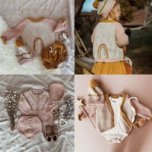 Enkelibb Baby Winter Kniting Abrigo y sombrero Suéteres Precioso Patrón de arco iris Niños Niñas Cálido Marca Clohes 211104