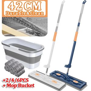 Mop de plancher élargi avec seau à main lavage gratuit de ménage paresseux déshydratation automatique Magic Mops Flat Nettoyage 240508