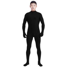 Ensnovo hommes Lycra Spandex costume col roulé noir Unitard une pièce corps complet peau personnalisée serré sans tête unisexe Cosplay Costumes