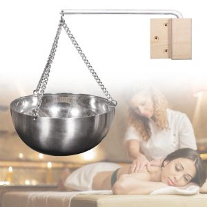 Équipement Bowl Fragrance Diffuseur avec chaîne Holder Holder Sauna Spa Spa Aromathérapie tasse d'huile accessoires en acier inoxydable rond