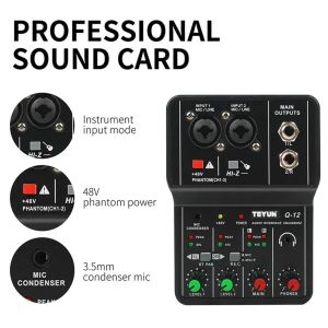 Équipement Q12 Sound Carte Audio Mixer Board Console Console Desk System System 4 Channel 48V Power Stereo Computer Carte