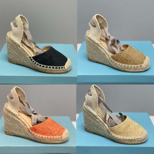 Espadrilles sandales compensées talons femmes chaussures de créateur sandales à talons hauts tissé été plate-forme imperméable à l'eau semelle épaisse sandales 536