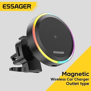 Essager RGB Magnetic Car Phone Holder Qi 15W Wireless Charger Car For Universal Phone Holder Stand 240126