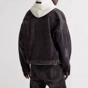 Essentail séptima temporada nueva chaqueta de mezclilla silueta lavado pesado para hacer vieja chaqueta de mezclilla casual chaqueta negra lavada