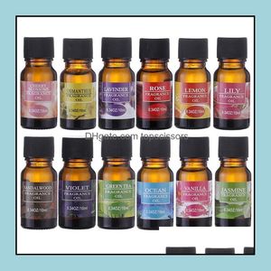 Huile Essentielle Huiles Essentielles 10Ml Huile De Fruit De Fleur Pour Diffuseurs D'aromathérapie Air Rafraîchissant Corps Mas Soulager Les Soins De La Peau 12Pcs Drop D Dhzqy