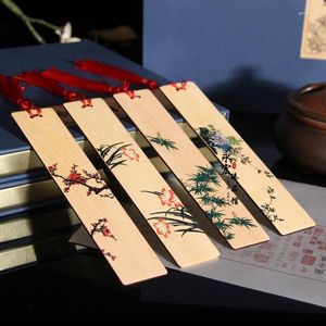 Est signet en bois pour livre Style chinois rétro peint prune orchidée bambou chrysanthème étudiant lecture papeterie