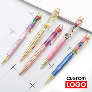 Vie éternelle fleur stylo à huile stylo à bille en métal lettrage gravé nom stylo publicitaire papeterie personnalisée en gros 220712