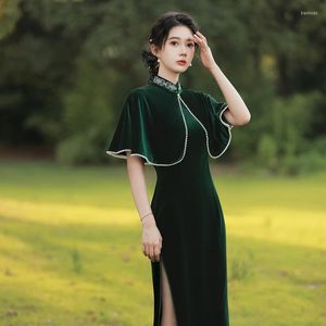 Vêtements ethniques 2022 automne or velours Cheongsam robe rétro Version améliorée grande taille chinois Qipao classique longue Mujer