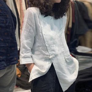 Ropa étnica 2022 camisa china estilo algodón y lino Retro Casual primavera verano suelta mujer Qipao botón blusa Top G416