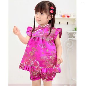 Vêtements ethniques 2022 Summer Floral Baby Girls Vêtements Ensembles Année Chinois Tops Robes Shorts Qipao Cheongsam