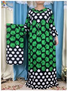 Ropa étnica 2023 Vestido de mujer africana Algodón Manga larga Cinturón Patrón de impresión Ajuste suelto Fiesta musulmana Islámica