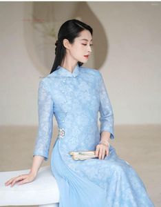 Ropa étnica 2023 Ao Dai estilo clásico Aodai vestido de manga larga para mujer estampado de flores Vietnam elegante fiesta Oriental Qipao