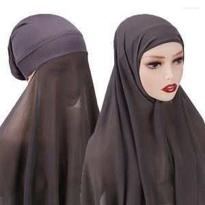 Ropa étnica 2023 moda gasa Hijab bufanda debajo de la gorra 2 en 1 velo musulmán bufandas mujeres Islam Underscarf turbante Headwrap