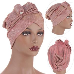 Vêtements ethniques 2023 femmes Turban casquettes noeud papillon paillettes foulard Bonnet prêt à porter intérieur Hijabs musulman Wrap tête chapeau africain