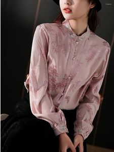 Vêtements ethniques 2024 BOUTON PEURL STOCHE CHINEMEMPLE JACQUE JACQUARD GELD Tang Suit Blouse Femme Daily Long Manche Top T001