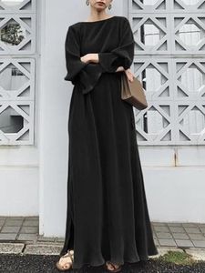 Этническая одежда 2024, мусульманская однотонная хлопковая Абая Femme, коричневая длинная Ретро Абая для женщин, модное праздничное платье, Дубай, Турция, женское свободное платье