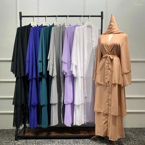 Vêtements ethniques 3 couches ouvertes Abaya Kimono Dubaï Kaftan Musulman Cardigan Abayas Robes Femmes Casual Robe Femme Caftan Islam Vêtements Wy315