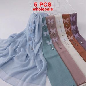 Vêtements ethniques 5pcs gros femmes musulmanes hijabs mode élégance châle en mousseline de soie magnifique appliques foulard islamique festival fête écharpe