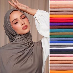 Ropa étnica 80x180CM Mujer Modal algodón Jersey Hijab bufanda chal Ramadán moda liso suave elástico turbante señoras sección extendida