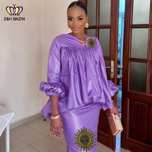 Ropa étnica Africana Dashiki Vestidos para mujeres Trajes Púrpura Bazin Riche Vestido largo con piedras Bordado Cordones Fiesta nigeriana Paño de lavabo 230818