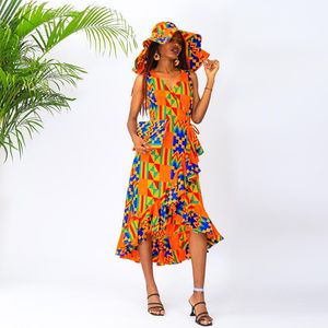 Ropa étnica vestidos africanos para mujeres bata africana Femme moda Kente estampado algodón Material Sexy sin mangas fiesta DressEthnic