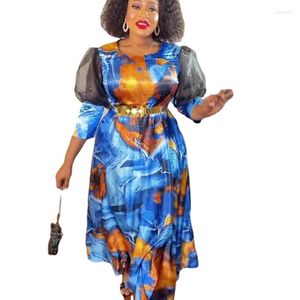 Ropa étnica vestidos de estampado africano para mujeres otoño elegante media manga O-cuello poliéster fiesta de boda maxi ropa de vestir