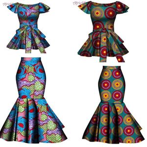 Vêtements ethniques africain deux pièces ensemble jupe évasée et haut Dashiki cire impression coton grande taille vêtements de fête WY10076 230307