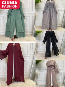 Vêtements ethniques mieux Double couche Abaya Kimono musulman en mousseline de soie Hijab robe islamique dubaï Caftan élégant marocain Caftan femme