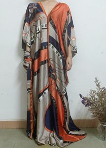 Vêtements ethniques bohème imprimé été caftan en soie Maxi Robe surdimensionnée col en v Robe de plage Match écharpe robes africaines pour les femmes