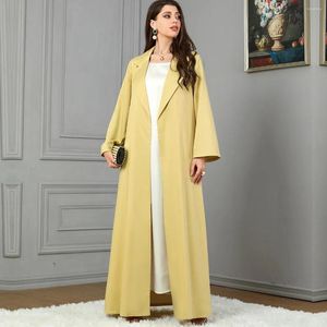 Vêtements ethniques Chic Jaune Trench-Coat Pour Femmes Cardigan Revers Hiver Haute Sens Pardessus Dubaï Turquie Élégant Abaya Outwear Kaftan Robe