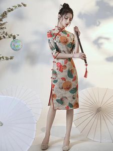 Vêtements ethniques DÉCOR DE ROBE CHINAGE IMPRESSION DE NUMÉRIE QIPAO Robes de soirée de grande taille Cheongsam haut de gamme Long Cheongsams Chine moderne