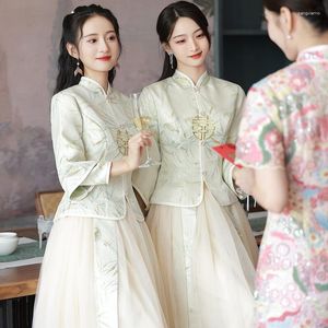 Ropa étnica estilo chino Cheongsams vestido de dama de honor 2023 boda de manga larga Xiuhe Hnafu hermana delgada Kimono Formal traje Tang